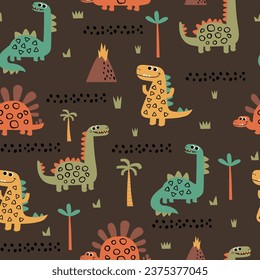 pattern design with cute dinosaurs drawing as vector for kids fashion