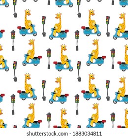 pattern design with cute giraffe animal cartoon ornament
