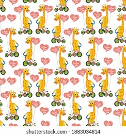 pattern design with cute giraffe animal cartoon ornament