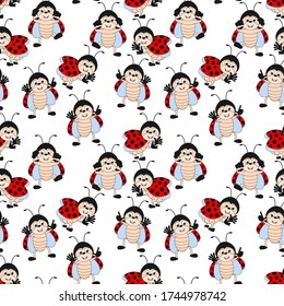 pattern design with cute ladybug animal ornaments