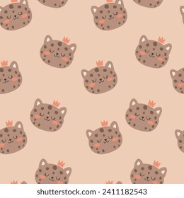 pattern design with cute leopard head drawing as vector