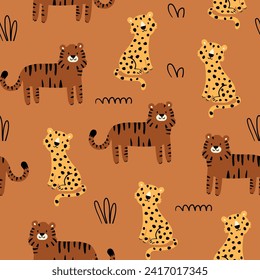 diseño de patrones con dibujo tigre y leopardo lindo como vector