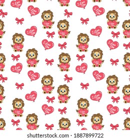 pattern design with cute lion animal cartoon ornament