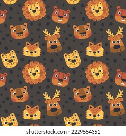 pattern design with cute lion, deer, squirrel, fox, bear head drawn as vector