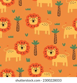 pattern design and cute lion drawing as vector for kids fashion