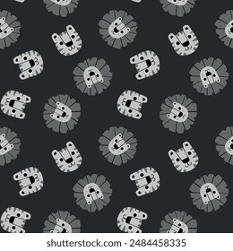 pattern design with cute monochrome lion and leopard drawing as vector