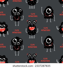 pattern design with cute monsters drawing as vector