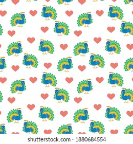 pattern design with cute peacock animal cartoon ornament
