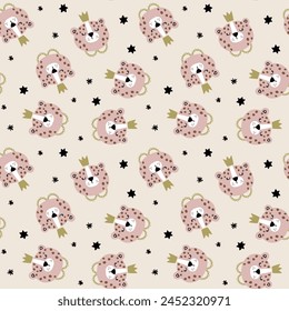 pattern design with cute princess leopard drawing as vector