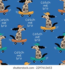 pattern design with cute skater dog drawing