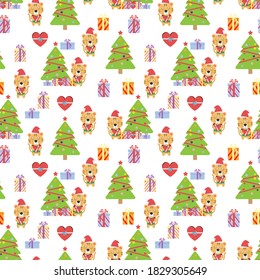 pattern design with cute tiger and Christmas tree ornament