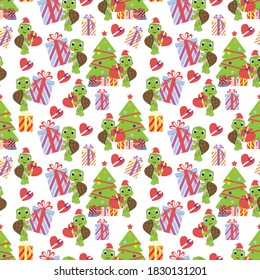 pattern design with cute turtle animal cartoon and gift ornament