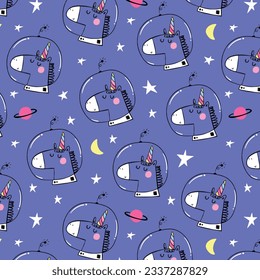 pattern design with cute unicorn astronaut drawing as vector