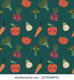 pattern design with cute vegetables drawing as vector