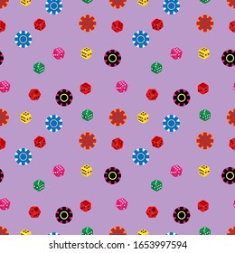 pattern design with dice-shaped ornaments and colored chips