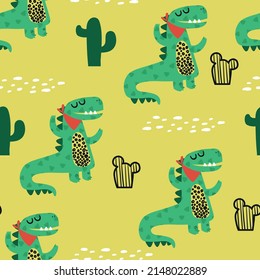 pattern design with dinosaur cartoon drawing as vector