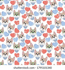 pattern design with dog ornament and heart shape