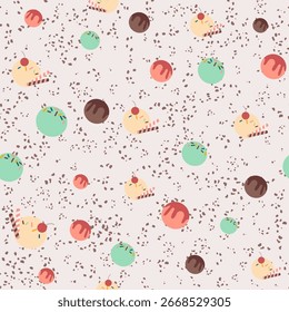 Projeto padrão para tecido, papel de embrulho, papel de parede e impressões de moda com colheres de verão sorvete desenho animado. textura