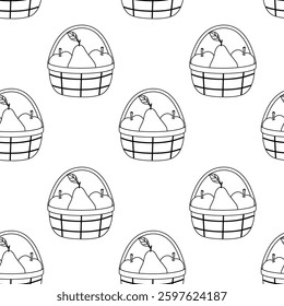 Pattern design featuring baskets filled with pears on a white background