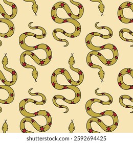 Pattern design featuring colorful snakes with stars on a light background suitable for various creative projects