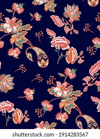 Pattern design with floral damask style elements for textiles and decoration. Surface pattern design for decoration and textiles