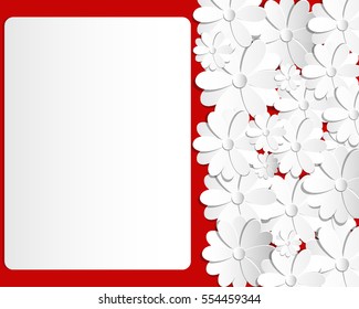 pattern design Floral frame invitation  paper flowers on a red background vector illustration