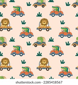 Pattern design with funny drivers car premium vector  The Concept of Isolated Technology. Flat Cartoon Style Suitable for Landing Web Pages, Banners, Flyers, Stickers, Cards