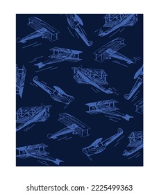 Diseño de patrones con aviones dibujados a mano. Ilustración de fondo del vector