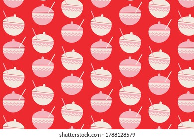 Pattern design with hand drawn bowl. Vector illustration with red, rose colors