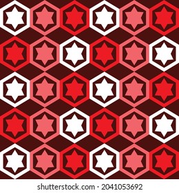 Pattern design hexagram with star on pink white and red colors