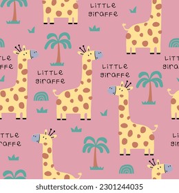 pattern design for kids fashion with cute giraffe drawing
