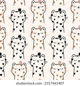 pattern design for kids fashion with cute leopard princess drawing