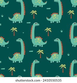 pattern design for kids fashion with cute dinosaur drawing as vector