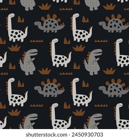 pattern design for kids fashion with  monochrome style cute dinosaurs drawing as vector