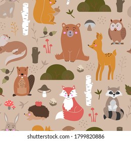 
Pattern design for kids - forest animals. Vector illustration. Seamless pattern.