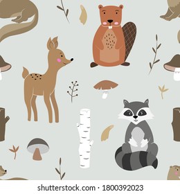 
Diseño de patrones para niños - animales forestales. Ilustración vectorial. Patrón sin foco.
