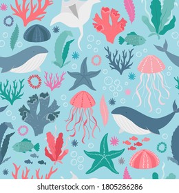 Pattern design for kids - under the sea. Vector illustration. Seamless pattern.   