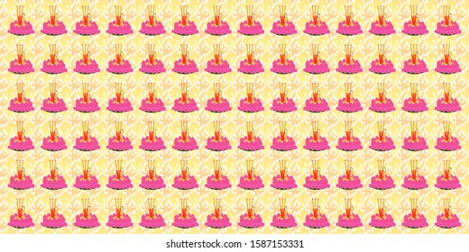 Pattern design Krathong on a yellow and white Thai pattern background. Vector illustration: Loi Krathong is a traditional Thai culture.