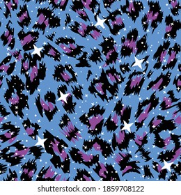 Pattern design of leopard animal print vector with stars. Continuous design for textile industry. 