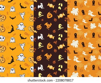 Pattern design for a new document of halloween traditional festival. 31 october black night design needs scary elements such as bat, spider, web, pattern, ghost, eery, hat, and monster pumpkin.