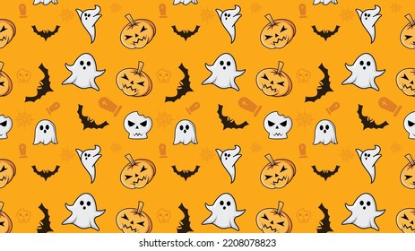 Pattern design for a new document of halloween traditional festival. 31 october black night design needs scary elements such as bat, spider, web, pattern, ghost, eery, hat, and monster pumpkin.