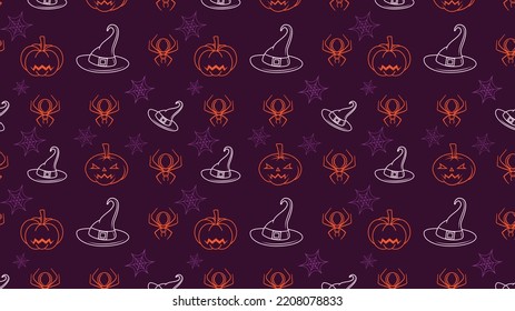 Pattern design for a new document of halloween traditional festival. 31 october black night design needs scary elements such as bat, spider, web, pattern, ghost, eery, hat, and monster pumpkin.