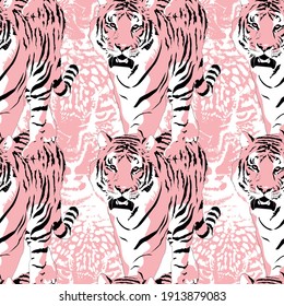 pattern design of pink bengal tiger vector	