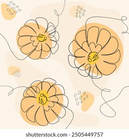 Pattern design for posters, stories, textiles, boxes, cups, covers. One line pumpkin vector illustration, repeating design