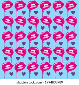 pattern design repetition of lips with drips and heart love