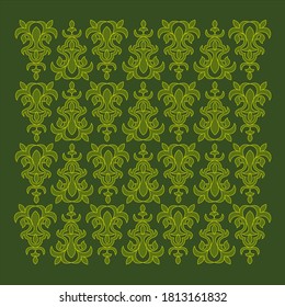 pattern design sap green color decorative block print design elements in square form on deep green background 