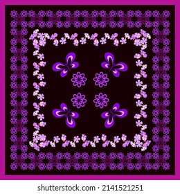 Pattern for the design of scarves, hijabs, scarves. Vector illustration in purple-pink tone.