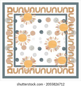 pattern design with sunny day theme, square silk, scarf and home decor