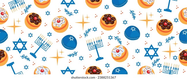 Pattern for design with symbols of Hanukkah on white background