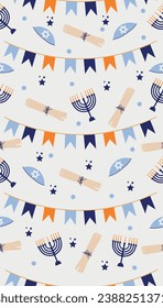 Pattern for design with symbols of Hanukkah on light background